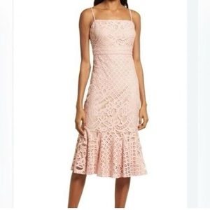 Lulus Unlimited Love Dusty Pink Lace Trumpet Midi Dress New